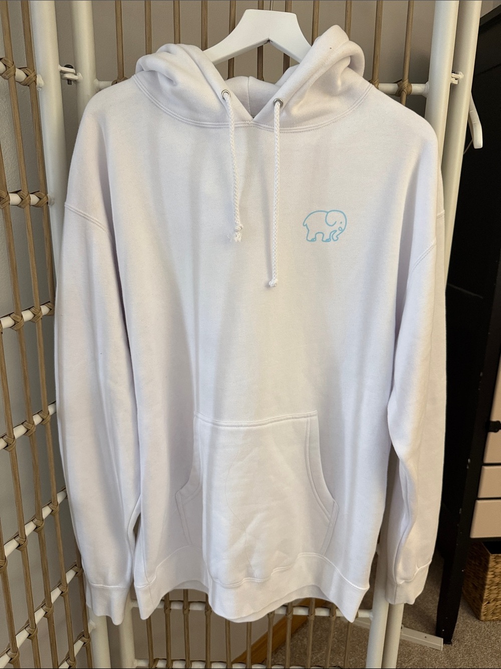 ivory ella White Hoodie with Light Blue Elephant Logo